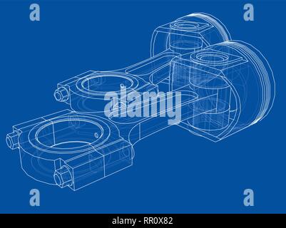 Sketch of piston. Vector rendering of 3d Stock Vector