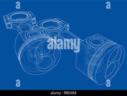 Sketch of piston. Vector rendering of 3d Stock Vector