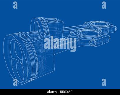 Sketch of piston. Vector rendering of 3d Stock Vector