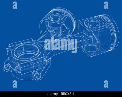 Sketch of piston. Vector rendering of 3d Stock Vector