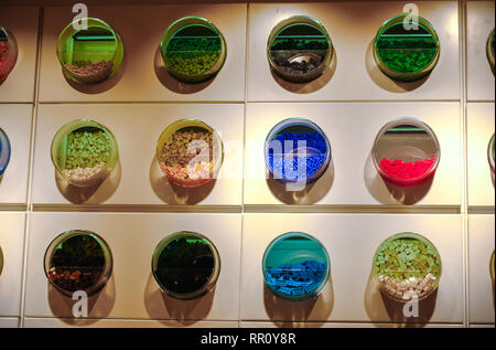 Lego bricks texture wall of  containers shelf Lego Store Stock Photo