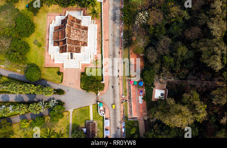 (view from above) Stunning aerial view of the beautiful Haw Pha Bang Temple in Luang Prabang, Laos. Stock Photo