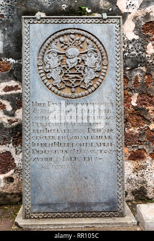 Dutch Tombstone from St. Paul's Church Cemetery, 17th Century, Melaka, Malaysia. Stock Photo