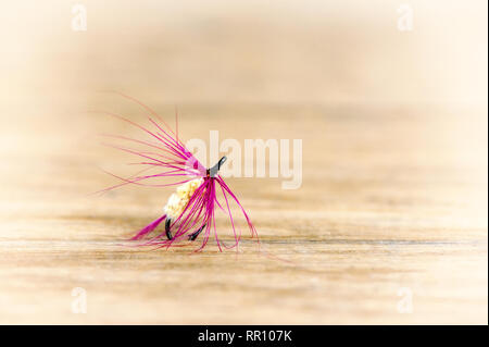Lures flying for fishing close-up in retro style Stock Photo