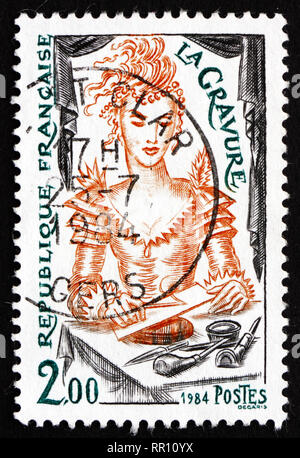 FRANCE - CIRCA 1984: a stamp printed in the France shows Engraving, circa 1984 Stock Photo