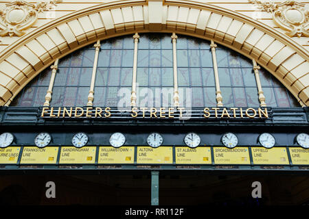 The Famous Clocks at Flinders Street Train Station, Melbourne, Australia Stock Photo