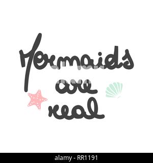 cute hand drawn lettering mermaids are real vector card Stock Vector