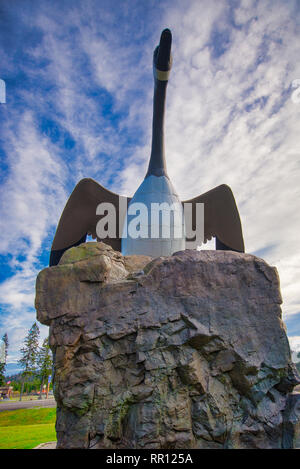 View of the famous Wawa giant goose statue built in the 1960s overlooking Transcanada Highway in Ontario, Canada. Stock Photo