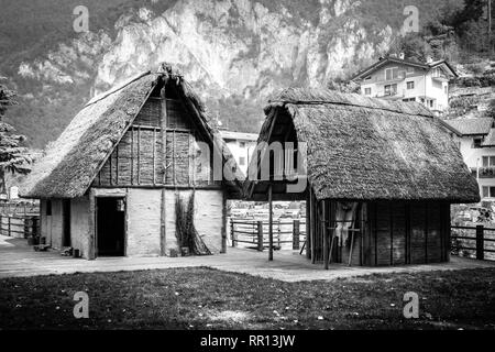 paleolithic pile-dwelling near Ledro lake, unesco site in north Italy Stock Photo