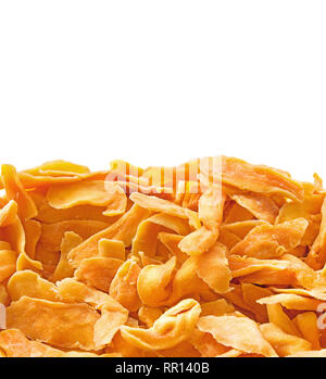 Pile of Dried Mango Slices Isolated on White Background, Clipping Path Stock Photo