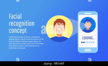 Face id Face identification of young man. Stock Vector
