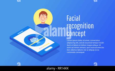 Face id Face identification of young man. Stock Vector