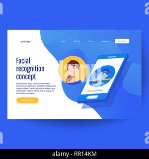 Face recognition technology concept. Biometric technology, identification Stock Vector