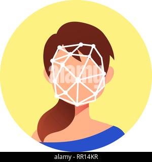 Flat concept of face identification of young woman. Stock Vector