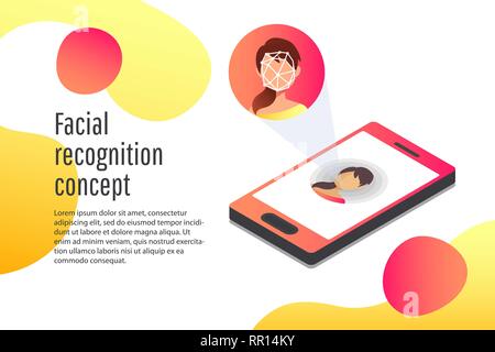 Face id of young woman. Detection of identity, biometric technology Stock Vector