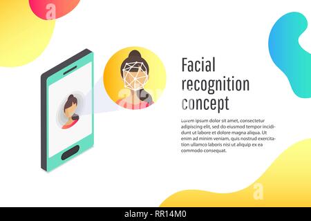 Face id of young woman. Detection of identity, biometric technology Stock Vector