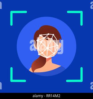 Face id Face identification of young woman. Stock Vector