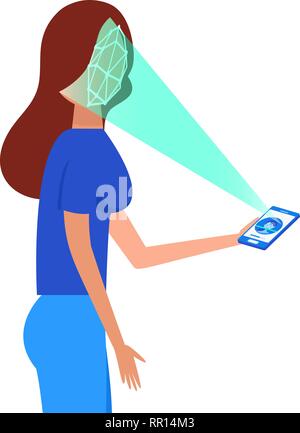 Flat concept of face identification of young woman. Stock Vector