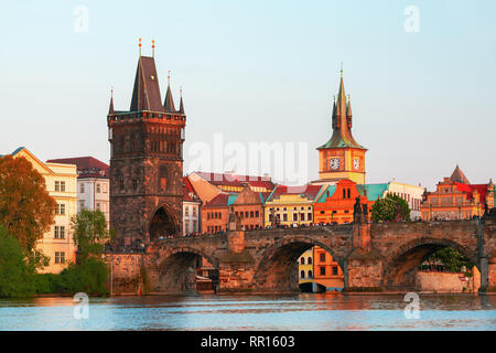 Scenic view on Vltava river and historical center of Prague,buildings and landmarks of old town, Prague, Czech Republic Stock Photo