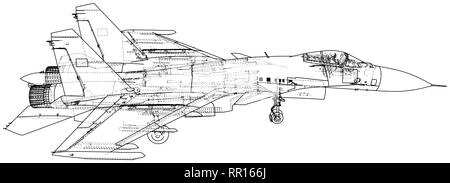 Fighter jet. Vector wireframe concept. Created illustration of 3d Stock Vector