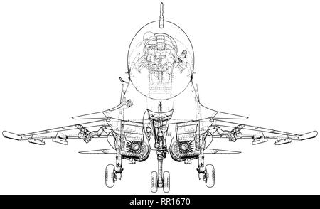 Fighter jet. Vector wireframe concept. Created illustration of 3d Stock Vector