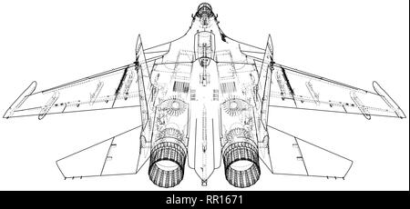 Fighter jet. Vector wireframe concept. Created illustration of 3d Stock Vector