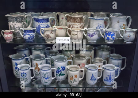 KOTKA, FINLAND - OCTOBER 23, 2018: Collection of porcelain dishes Arabia in the Maritime centre Vellamo. Stock Photo