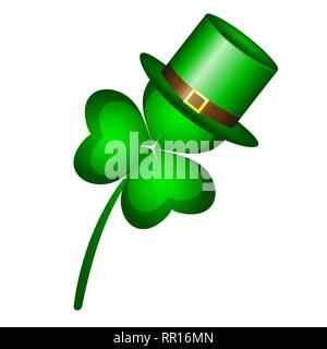 Three-leaf clover in a cap hat symbol of St. Patrick s Day Stock Vector