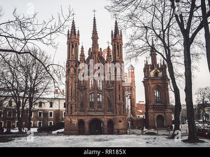 St. Anne's Church and Bernardine Monastery in Vilnius, Lithuania. Tourism at winter season Stock Photo