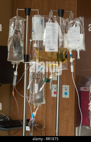 Total parenteral nutrition I.V. bags hanging on a drip stand Stock ...