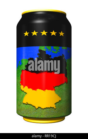 3D can with national flag of Germany in the form of relief country map isolated on white Stock Photo