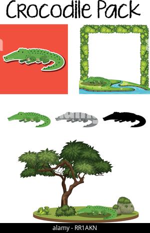 Border template design with cute crocodile illustration Stock Vector ...
