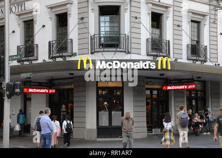 McDonalds McCafe, corner of Loftus Street and Alfred Street, Circular Quay, Sydney, Australia Stock Photo