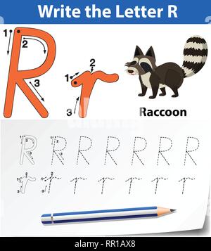 Letter R tracing alphabet worksheets illustration Stock Vector