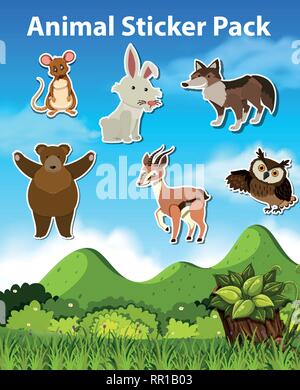 Set of animal sticker illustration Stock Vector