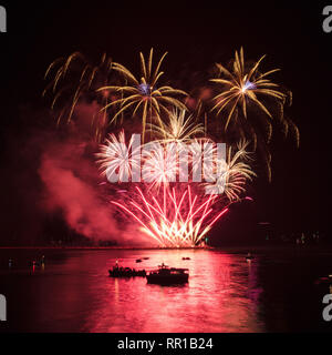 Fireworks going off at the annual National Firework Championships held on Mount Batten in Plymouth, Devon. Stock Photo