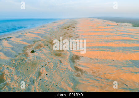 Stockton beach sand dunes at sunrise - aerial view Stock Photo