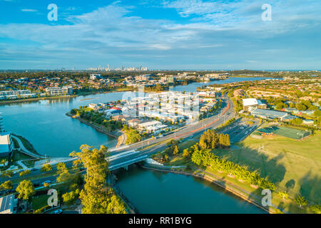 Varsity Lakes suburb at sunset. Gold Coast, Queensland, Australia Stock Photo