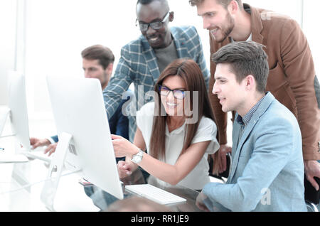 Company employees working in software development and designer office Stock Photo
