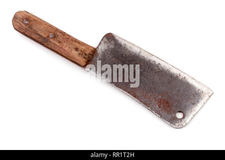 Old meat cleaver or knife isolated on white background Stock Photo