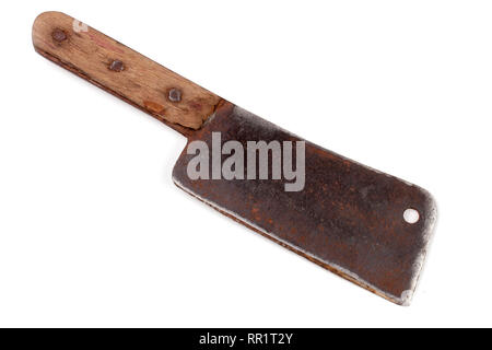 Old meat cleaver or knife isolated on white background Stock Photo