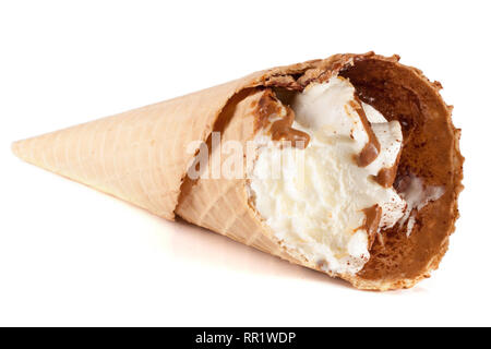Ice cream cone with caramel isolated on white background Stock Photo