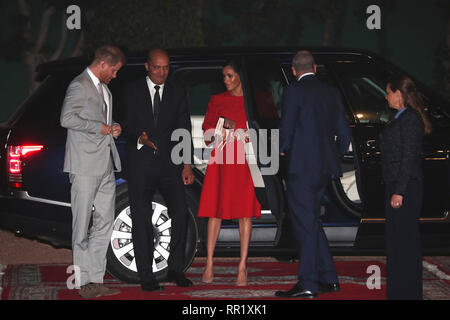 The Duke and Duchess of Sussex arrive to meet Crown Prince Moulay Hassan at a Royal Residence in Rabat as they start their tour of Morocco. Stock Photo