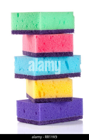 multicolored sponges for dishwashing isolated on a white background Stock Photo