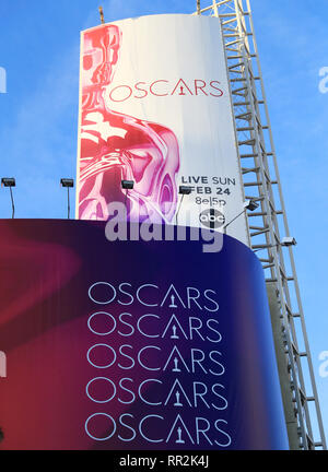 Los Angeles, USA. 23rd Feb, 2019. Posters of the upcoming Academy Awards ceremony, or Oscars, are seen at the Hollywood's Dolby Theatre in California, the United States, Feb. 23, 2019. Credit: Li Ying/Xinhua/Alamy Live News Stock Photo