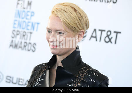 SANTA MONICA, LOS ANGELES, CA, USA - FEBRUARY 23: Actress Tilda Swinton wearing a Haider Ackermann outfit arrives at the 2019 Film Independent Spirit Awards held at the Santa Monica Beach on February 23, 2019 in Santa Monica, Los Angeles, California, United States. (Photo by Xavier Collin/Image Press Agency) Stock Photo