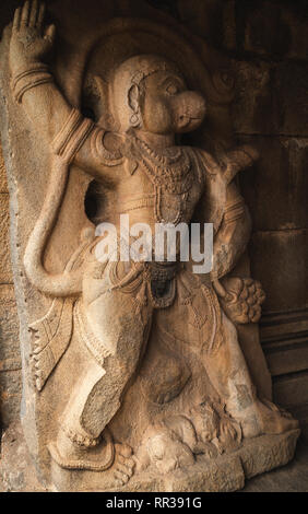 monkey sculpture over a big stone in india karnakata hampi Stock Photo