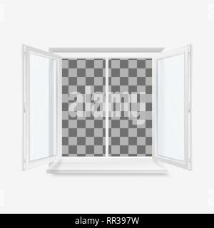 White Open Office Plastic Window. Window Front View. Vector Illustration Isolated on Transparent Background Stock Vector
