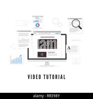 Online education. Tutorial and study course online concept. Vector illustration Stock Vector