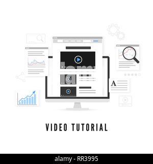 Tutorial and study course online concept. Online education. Vector illustration Stock Vector